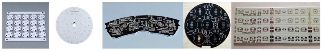 Laser-cut samples: aluminum LED boards, round and irregular MCPCB, LED strip boards
